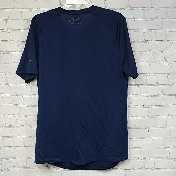 Under Armour T-Shirt MK1 Graphic HeatGear Fitted Navy Blue Green Athletic Jersey - Picture 8 of 8